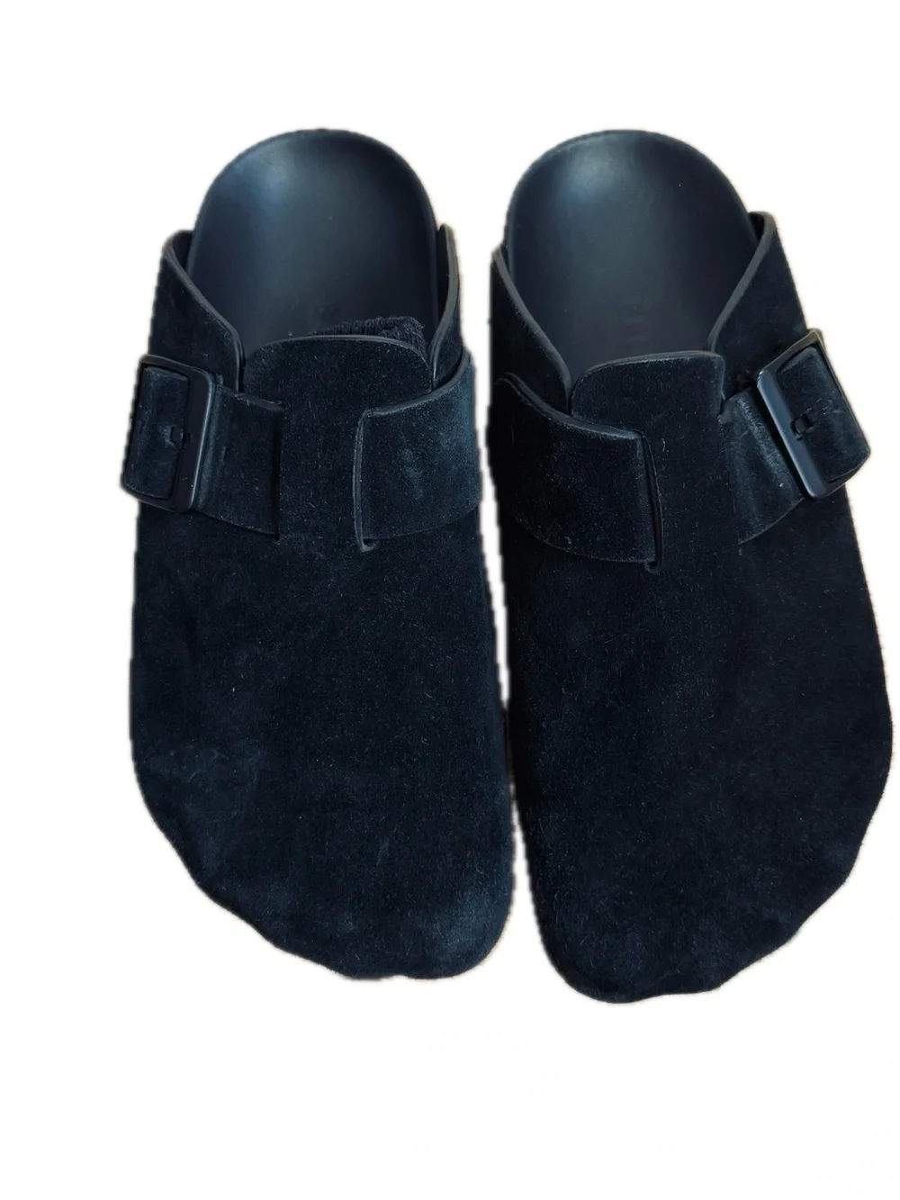 Balenciaga Men's Black Suede Slip-On Clogs with Buckle Strap